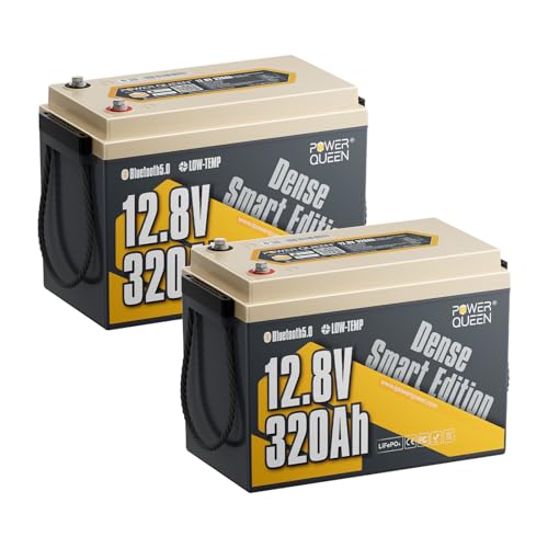 Image of Power Queen 12V 320Ah Mini Lithium Battery, Bluetooth LiFePO4 Battery with 15000+ Deep Cycles,IP65 Waterproof & Low Temp Protection, 4.096kWh Energy for RV Boondocking,Trolling Motor,Off-Grid