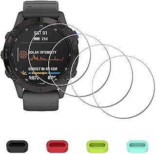 [4 Pack] Screen Protector for Garmin fenix 6/6 Pro Multisport GPS 47mm Watch + Silicone Anti-dust Plugs, iDaPro Tempered Glass Anti-Scratch Bubble-Free