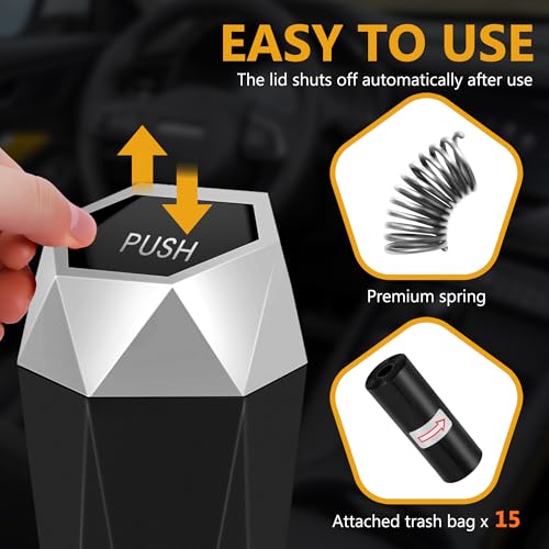 Image of Car Trash Can with Lid - 1-Pack, Interior Accessories for Vehicles, Leakproof Garbage Can with 30 Detachable Trash Bags, Multipurpose Organizers and Storage Solutions for Home and Office
