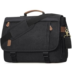RAINSMORE Messenger Bag for Men 17-17.3 Inch Laptop Bag Water-resistant Canvas Computer Shoulder Bag Office Work Briefcase Large Casual Satchel Bags for Men Bookbag for College, Black