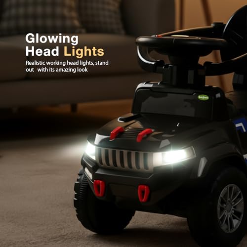 Image of Baybee Speedy Pro Baby Ride on Car for Kids with Parental Handle | Portable Kids Car with LED Lights, Music, Backrest & Basket | Toy Rideons Jeep | Toddler Push Baby Cars for 1 to 3 Years (Black)