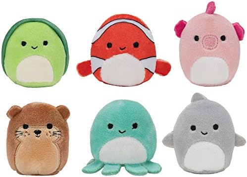 Squishville by Squishmallow Mini Plush Sealife Squad, Six 2” Soft Mini-Squishmallow Sea Animals, Irresistebly Soft Colorful Plush, Mini Shark, Otter, and Seahorse Squishmallows