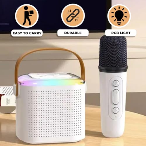 Image of Wembley Bluetooth Karaoke Set with Microphone and Speaker - Musical Toy for Kids, Gift for Singing, Ideal for Parties, Picnics, and Travel Entertainment - White Bucket Style