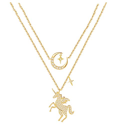 SJ Gold Friendship Unicorn Necklace for Girls Star Clavicle Necklace Gold Lucky Rings Necklace with Valentines Meaning Gift Mothers Day Gifts