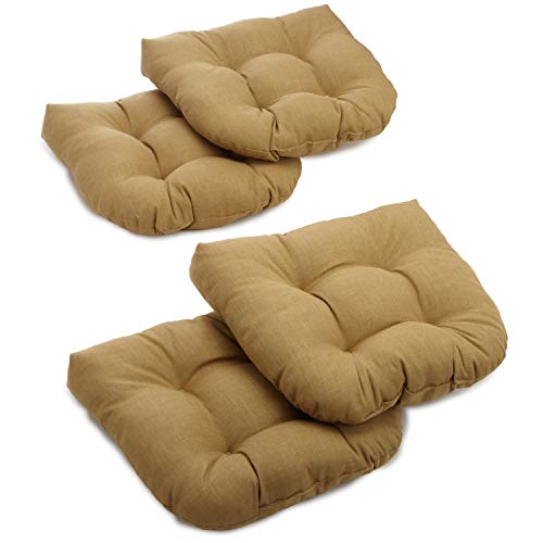 Blazing Needles Outdoor Spun Poly 19-Inch by 19-Inch by 5-Inch All Weather UV Resistant U-Shaped Cushions, Wheat, Set of 4