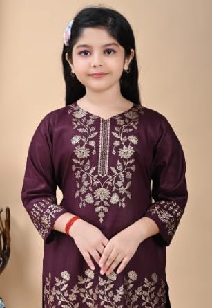 Image of Girl's Rayon Ethnic Wear Embroidered Kurta Set with Dupatta