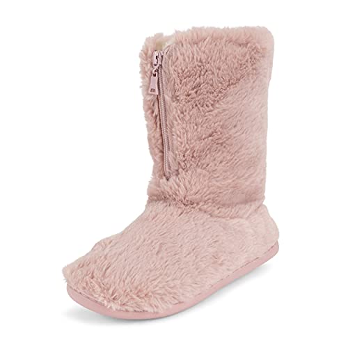 Polar Women’s Faux Fur Indoor Outdoor Boot Slippers - Memory Foam Lined House Shoes with Zip Closure, Plush Warm Lining & Non-Slip Rubber Sole - Cosy Winter Comfort Footwear - Rose Gold - UK4/EU37