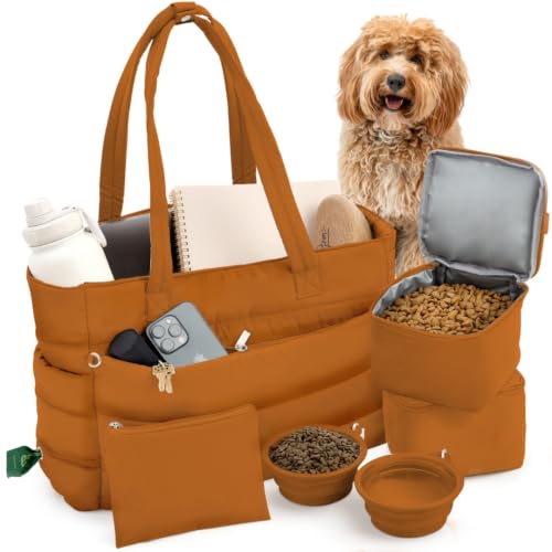 Image of Rubyloo Puffer Dog Travel Bag for Dog Moms, Diaper Bag with Travel Bowls
