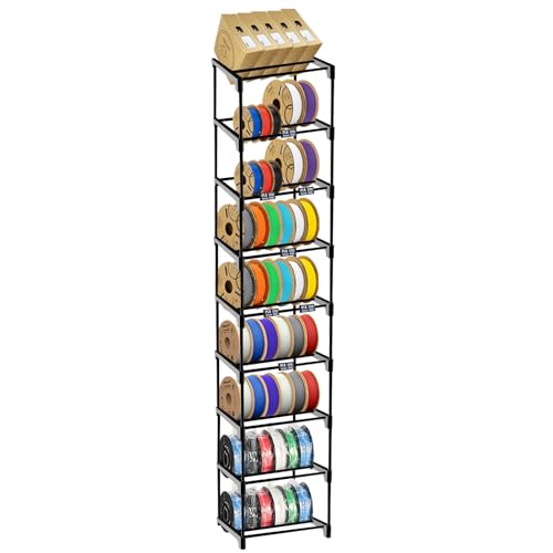 9-Tier Modular 3D Printer Filament Storage Rack, High-Strength Carbon Steel Spool Holder & Organizer, Holds 54 Spools(1kg), Space-Saving, Customizable, Tool-free Assembly