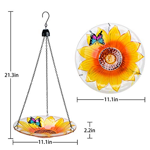 HAPDEN Hanging Bird Bath,Small Bird Feeders,Butterfly and Sunflower Birdbaths for The Garden(Yellow)