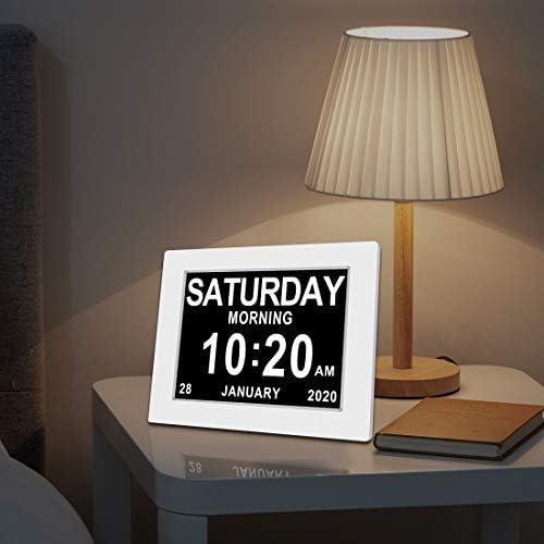 Digital Calendar Day Clock,Digital Memory Loss Day Clock with Digital Photo Frame, Extra Large Non-Abbreviated Day & Month for Seniors Visually Impaired Blinds Elderly Alzheimer (WHITE3)