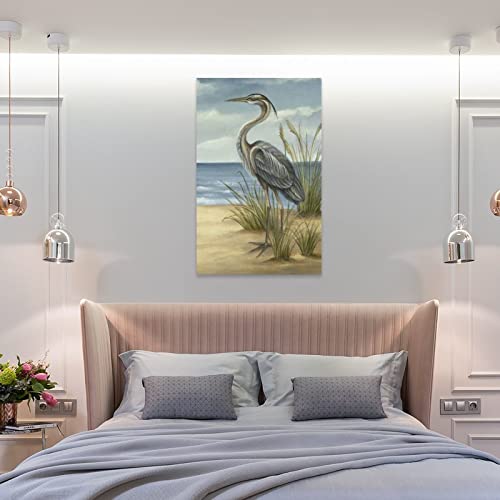 Heron Wall Art Great Egret Wall Art Seaside Bird Wall Art Rice Shore Wall Art Canvas Posters Prints Picture For Living Room Bedroom Office Kitchen Decor 24X36Inch(60X90Cm) Frame-Style #TOP7