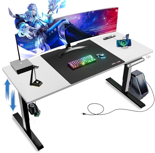 GTRacing ゲーミングデスク パソコンデスク pcデスクローデスク 電動 昇降式デスク 静音 速い 安定昇降 デスクマット付き フック付き ケーブルマネージャー付き コンセント付き 耐荷重80kg 幅110cm×奥行55cm×高さ46〜72cm(2c