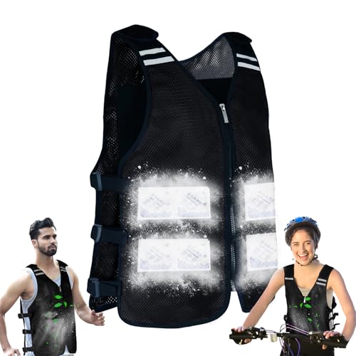 Leetye Mei Cooling Vest for Men&Women Reflective Ice Vest with 32 PCS Ice Packs Cool Jacket for Hot Weather Summer Workout (Black XX-Large)