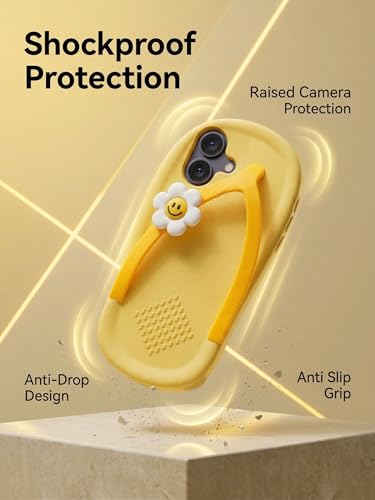 Image of amazon basics 3D Flip Flop Design Silicon Back Cover for iPhone 17 - Slipper Shape Soft Case with Smiley Daisy Flower, Shockproof Protection, Cute & Funny Aesthetic Case for Girls & Women