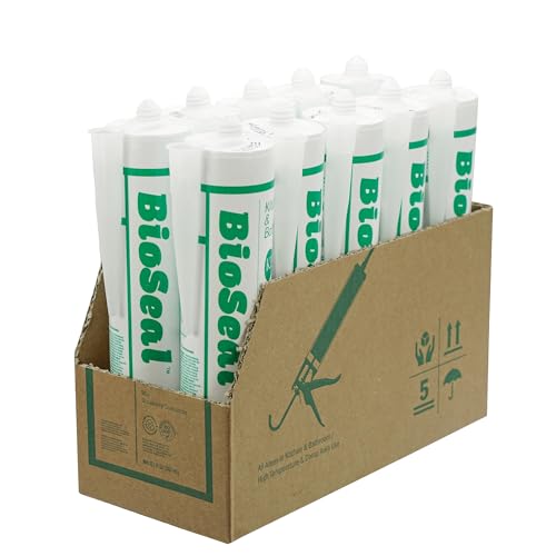 Image of Clear BioSeal 100% Silicone Sealant Caulk Kitchen and Bath Grade, Waterproof and Low Odor 10.1 Ounce Cartridge, Clear, (Pack of 10)