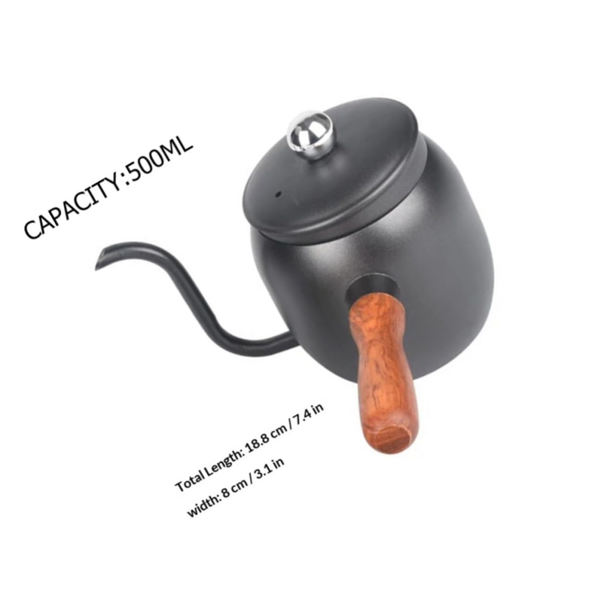 VILLCASE Hervidor de Cuello de Cisne Eléctrico 500ml de Acero Inoxidable Mango de Madera para Oficina y Familias Diseño Moderno y Textura