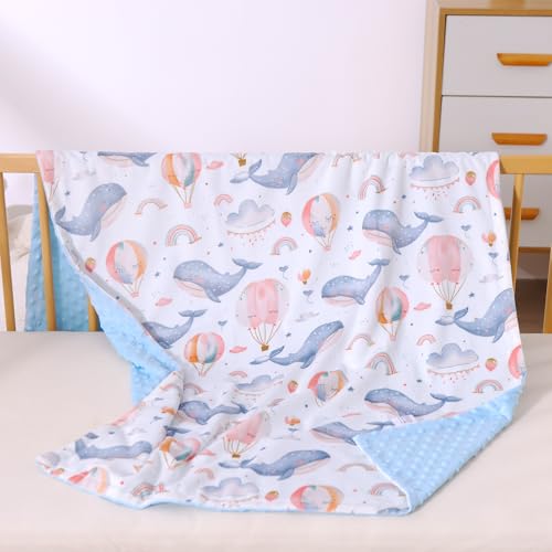 Image of Baby Nursery Bed Blankets Ultra Soft Double Layer Mini Blanket Minky Blanket Receiving Blankets Shower Gifts(Whale,45 * 60in)