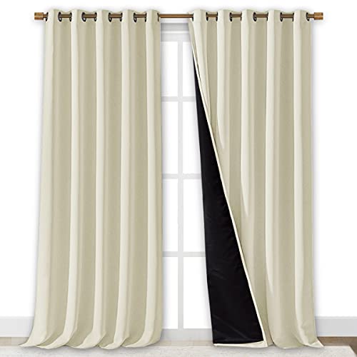 Image of NICETOWN Living Room Completely Shaded Draperies, Privacy Protection & Noise Reducing Ring Top Drapes, Black Lined Insulated Window Treatment Curtain Panels (Beige, 2 Pieces, W70 x L95)