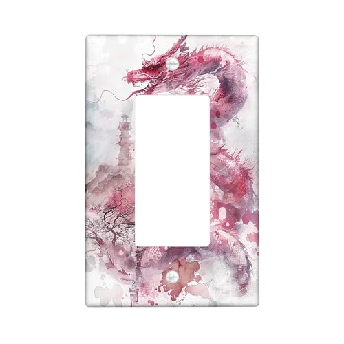 Generic Dragon Light Switch Cover Plate, Chinese Ink Dragon Single Rocker Wall Plate, Spring Festive Wall s, Artistic Thermoplastic Cover Single Rocker, Pink, 015PH07AB240506A0072D