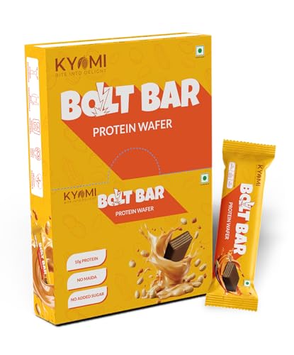 Image of Kyomi Bolt Bar Protein Wafer Bar | Choco Peanut Butter | 10g Protein | No Added Sugar | No Preservatives | 100% Vegetarian | Pack of 10 Bars (400g)