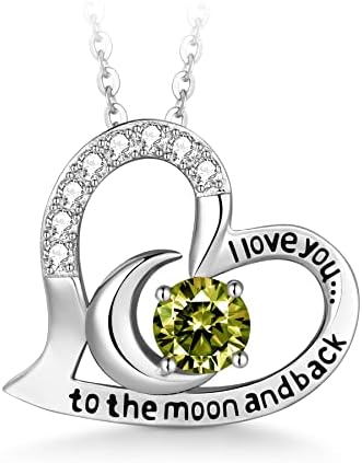 T400 Sterling Silver Birthstone Necklace I Love You to The Moon and Back with Cubic Zirconia Rose Gold Plated Heart Pendant Necklaces Birthday Gift for Women Girls 18"+2" Chain