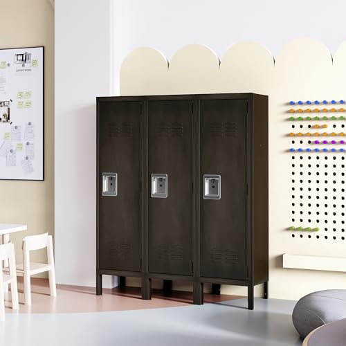 Image of Metal Storage Locker, Lockable Employees Metal Locker with Door, 55 inch Height Steel Locker for Home, School, Office, Gym (Retro Black)