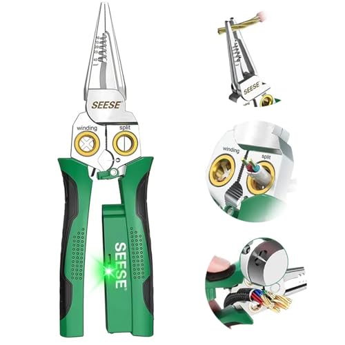 SEESE 8-in-1 Wire Stripper for Electrician: Needle Nose Pliers with Voltage Tester & Dual Alarms - Electrical Pliers for Cutting Wires, Pulling Wires and Crimp Wires
