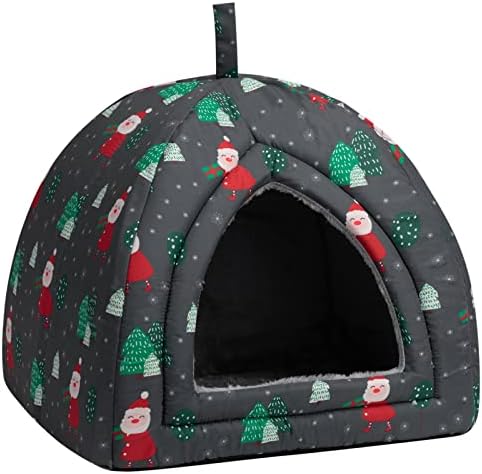 Cat Bed Kitten Bed Pet Bed, Hollypet 2-in-1 Foldable Triangle Cat Tent, Cat Cave House with Removable Cushion, Blue Deer