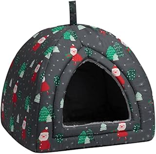 Cat Bed Kitten Bed Pet Bed, Hollypet 2-in-1 Foldable Triangle Cat Tent, Cat Cave House with Removable Cushion, Blue Deer