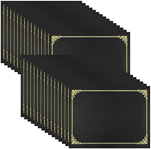 SUNEE Certificate Holders(Black, 30 Packs), Diploma Covers Gold Foil Border, for Letter Size 8.5x11 Certificates, Cardstock, Document Papers