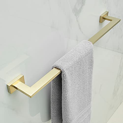 Besy 4 Piece Bathroom Accessories Set (Towel Bar, Hand Towl Holder Towel Ring, Toilet Paper Holder, Double Towel Hooks), Wall Mounted Bath Hardware Accessory Fixtures Set, Stainless Steel/Brushed Gold #TOP1