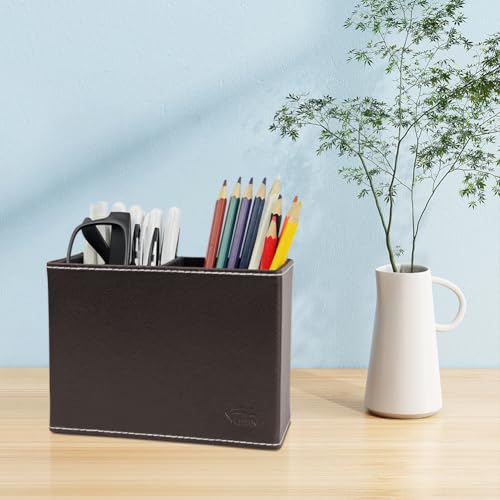 Image of Pen Pencil Holder Cup Container PU Leather Desk Organizer Stand Decor Brush Scissor Holder Decoration Office Desk Home School