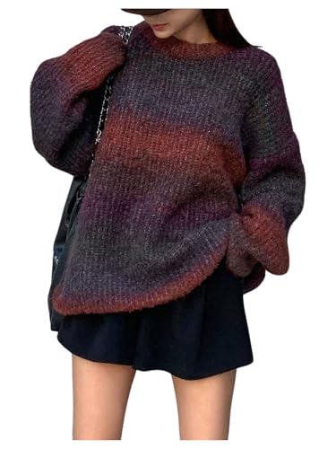 SOLY HUX Women's Vintage Long Sleeve Sweater Crew Neck Knitted