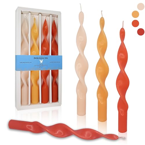 Image of Smokeless Gradient Orange Spiral Taper Candle Unscented Taper Candlesticks Handmade 10 inch Long Twisted Candles for Wedding Home Decor Women Gifts