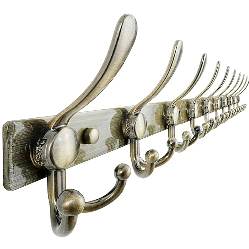 Dseap Coat Rack Wall Mount 37 Inch, Heavy Duty 12-Gauge Base vs Flimsy 1mm, Double-Thick Solid Anti-Snap Hooks, 16” Stud-Mount, Stainless Steel 10-Hook Hanger for Closet Entryway, Bronze