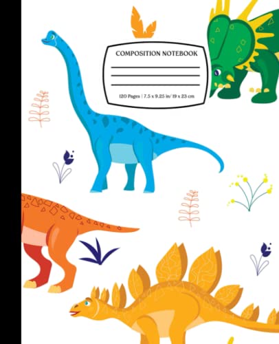 Cartoon Dinosaurs Pattern: Dinosaur Composition Notebook Journal for Kids, Teens, Adult | 120 Pages | Wide Ruled | 7.5 x 9.51