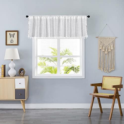 Setabeck Boho Sheer Lace Valance Tier Curtain Crochet Vintage with Handmade Macrame Tassel Knitted Window Treatment Drape for Bedroom Living Room Kitchen (1 Panel Crochet White, 59"x 36")