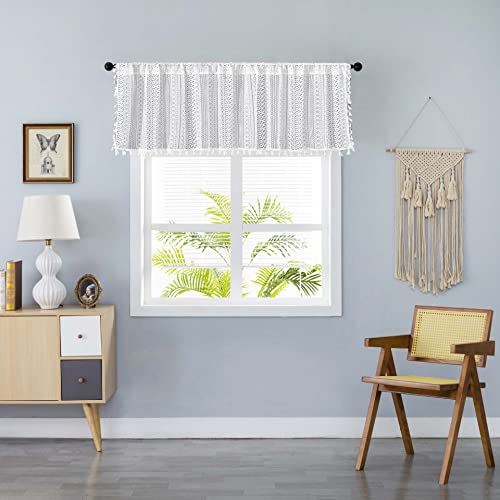 Setabeck Boho Sheer Lace Valance Tier Curtain Crochet Vintage With Handmade Macrame Tassel Knitted Window Treatment Drape For Bedroom Living Room Kitchen (1 Panel Crochet White, 59"X 36") #TOP4