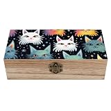 Caja de almacenamiento decorativa de madera con diseño de gato y orejas de estrella, contenedores de almacenamiento de joyas con cerradura con bisagras, cofre de recuerdo vintage para organizar