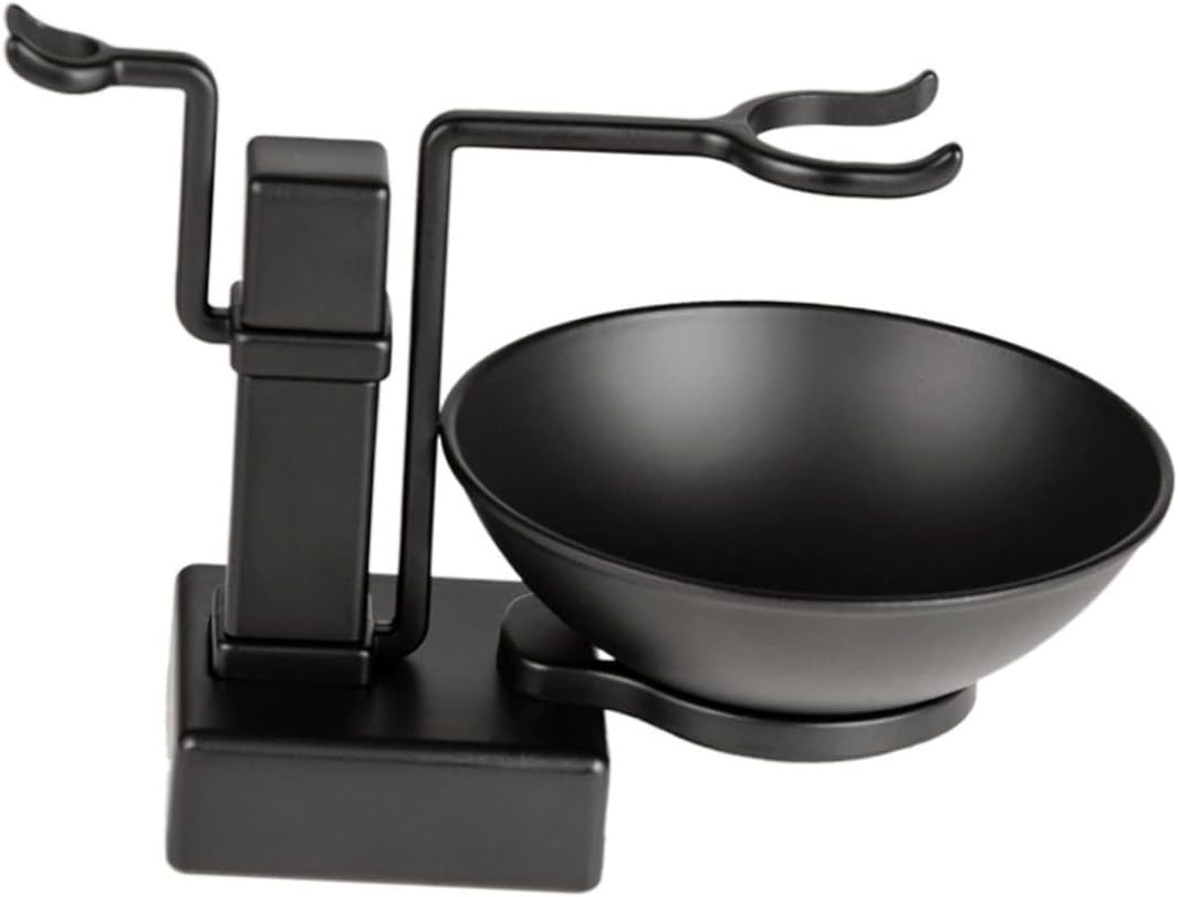Outanaya 2pcs Shaving Brush Holder Set Metal Shaving Bowl and Stand Resistant Black for Men Grooming Essentials