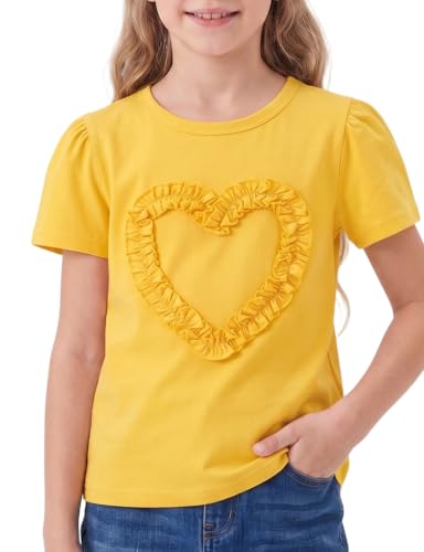 Image of Noomelfish Girls Ruffle Heart T-Shirts Cute Short Sleeve Tee Tops (3-12 Years)
