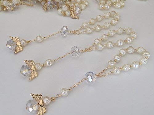 26 Pc San Joaquin Creations Ivory Color Baptism Favors with Angels Mini Rosaries Gold Plated Acrylic Beads/Recuerdos De Bautizo/Christening Favors/Decenarios/Communion Favors/Finger Rosari