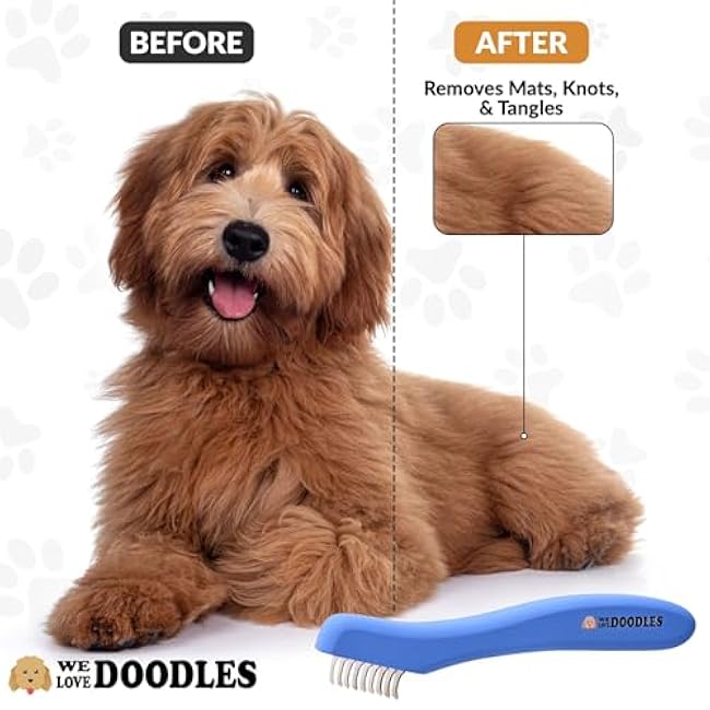 We Love Doodles Dematting Comb for Dogs - Dog Hair Mat Remover, Detangler Comb & Deshedding Tool, Removes Tangles, Knots, & Loose Hair, Metal Comb, Ergonomic Handle Family (5 Blades)-uQPTMHma