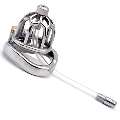 Chasteté masculine au quotidien avec la cage acier Bondage Masters et tube urétral 50mm