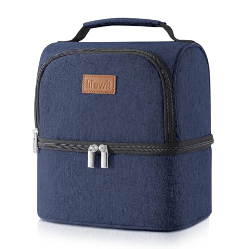 Lifewit 7L Double Compartment Cooler Bag for Men Women, Insulated Water Resistant Waterproof Bento Box, Thermal Lunch Box for Work Picnic (Blue)