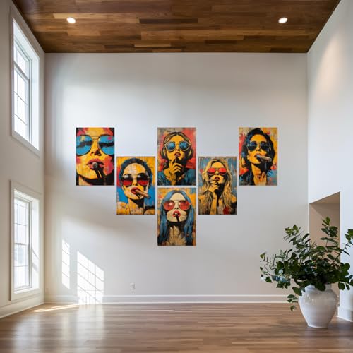 Image of SiddArtify Modern Pop Art Wall Art Prints Set - Woman Smoking Cigar Poster Decor for Living Room Bedroom Office - 12x18 inch Board Pack of 6