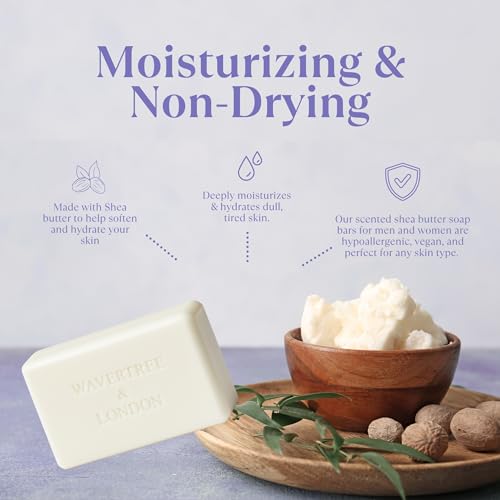 Image of Wavertree & London Basil & Neroli Scented Natural Soap Bars (2 Bars), 7oz Moisturizing French Triple Milled Soap enriched with shea butter - Plant Oil Bath & Body Soap Bars [100% Naturally derived]