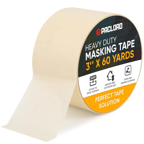 Image of 3 inch x 60 Yard Beige Paper Tape (Pack of 1) - Multi-Purpose Painter's Masking Tape for Home and Professional Use - for Painters, Construction, or DIY Crafts - Smooth and Easy Removal