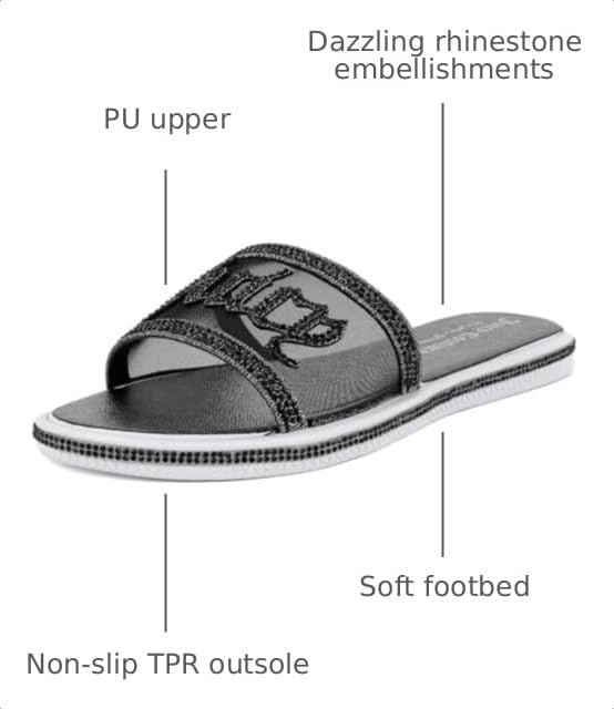 Image of Juicy Couture Women's Slide Sandals - Glitter Bling Open Toe Sparkle Flats - Dressy Summer Casual Footwear